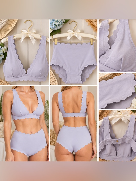 Victoria's Secret Other - Victorias Secret Sz XL Lilac Scalloped Edge 2pc High-Waist Swimsuit